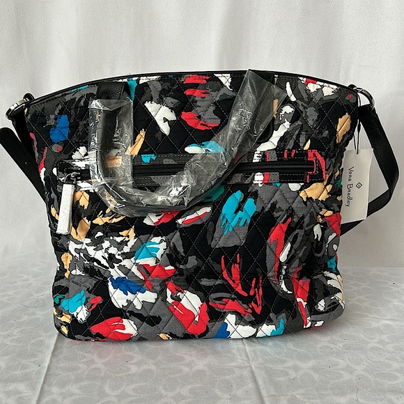 Vera Bradley NWT Black Splash Floral Satchel Bag Purse 🌺🌺 - Picture 2 of 8
